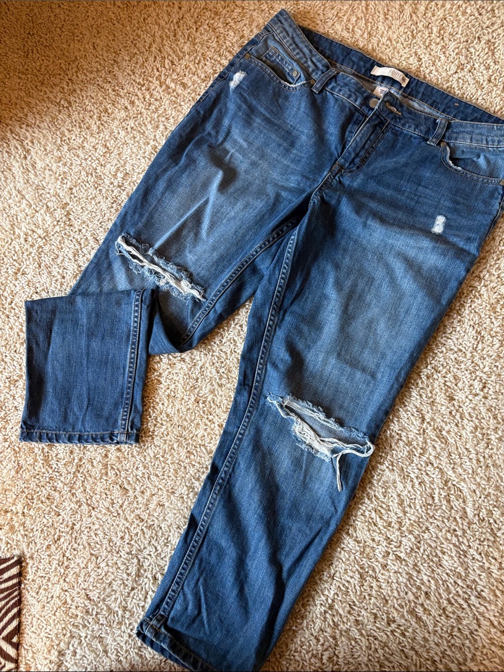 Route 66 Women's Distressed Dark Blue Boyfriend Jeans